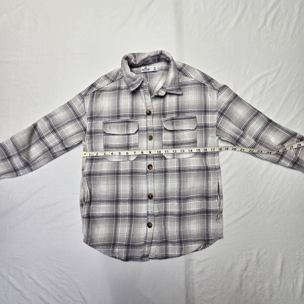 Hollister Shacket Boyfriend Fit Women's Gray Plaid Flannel Shirt XS [65] - Picture 7 of 10